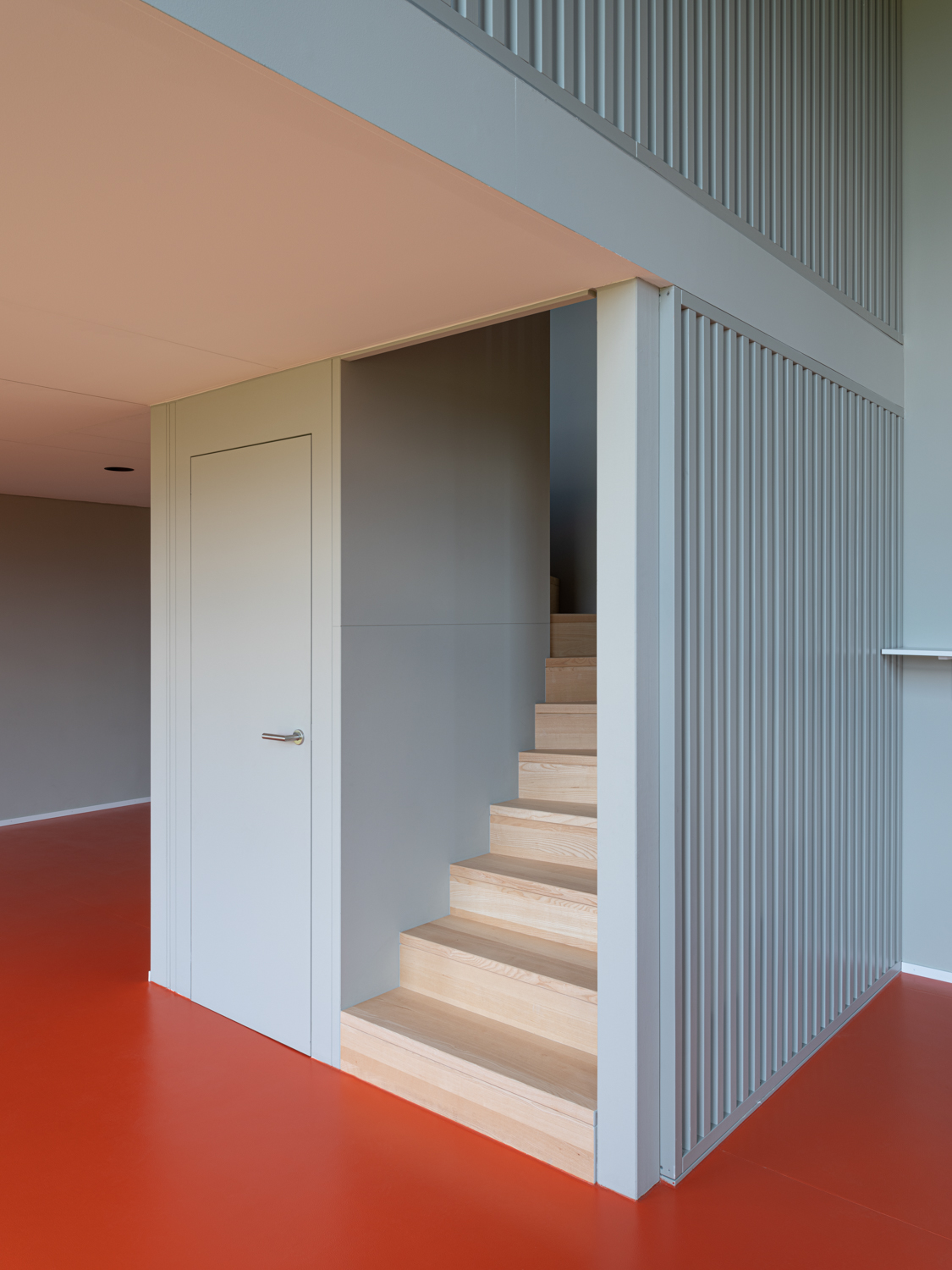 Salle de fitness du projet Panorama à Bussigny, détail de l'escalier